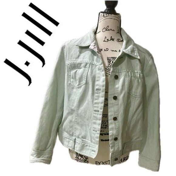 J.JILL DENIM JACKET MINT GREEN SIZE MEDIUM POCKETS VERSATILE AESTHETIC CORE - Picture 1 of 12